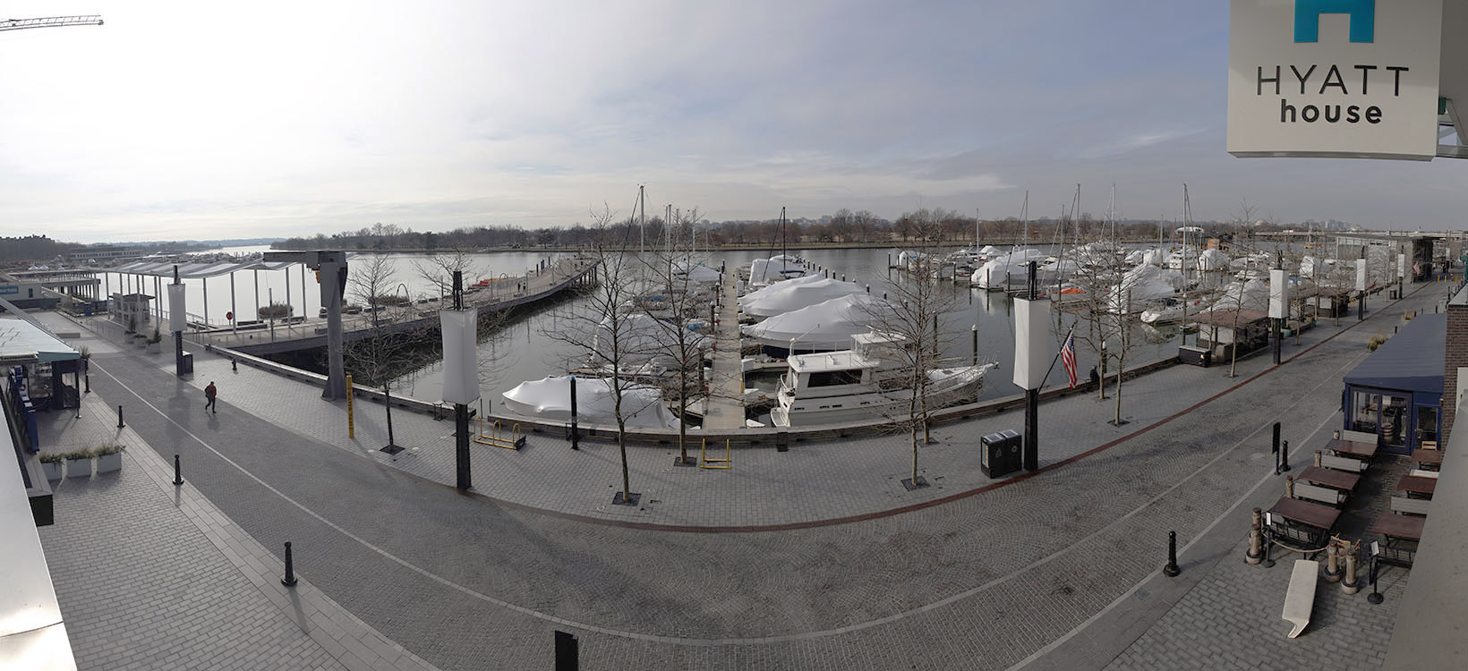 Stitched Panorama of the Washington Waterfront Deserted in Winter